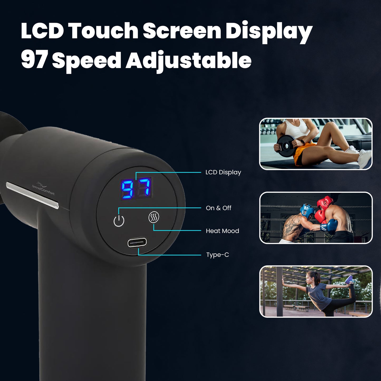 Massage Gun with Heat & Cold Therapy – Deep Tissue, Percussion, Muscle Recovery | SereniComfort