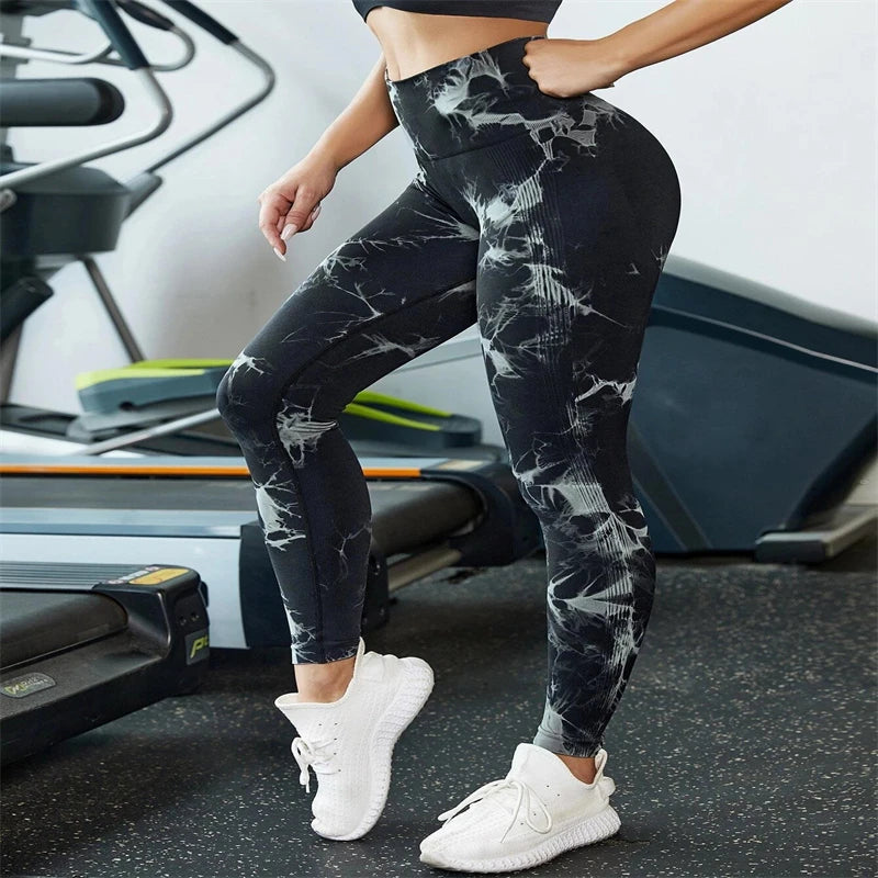 Women’s High-Waist Tie-Dye Seamless Gym Leggings Push-Up Yoga Pants Workout & Running Tights