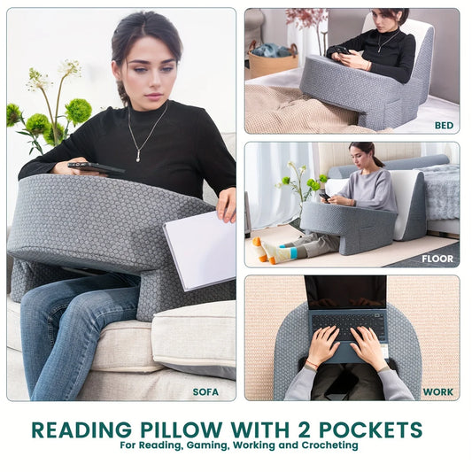 Soft Reading Pillow with Arm Rest | Lap Desk Cushion for Gaming, Working, and Relaxing