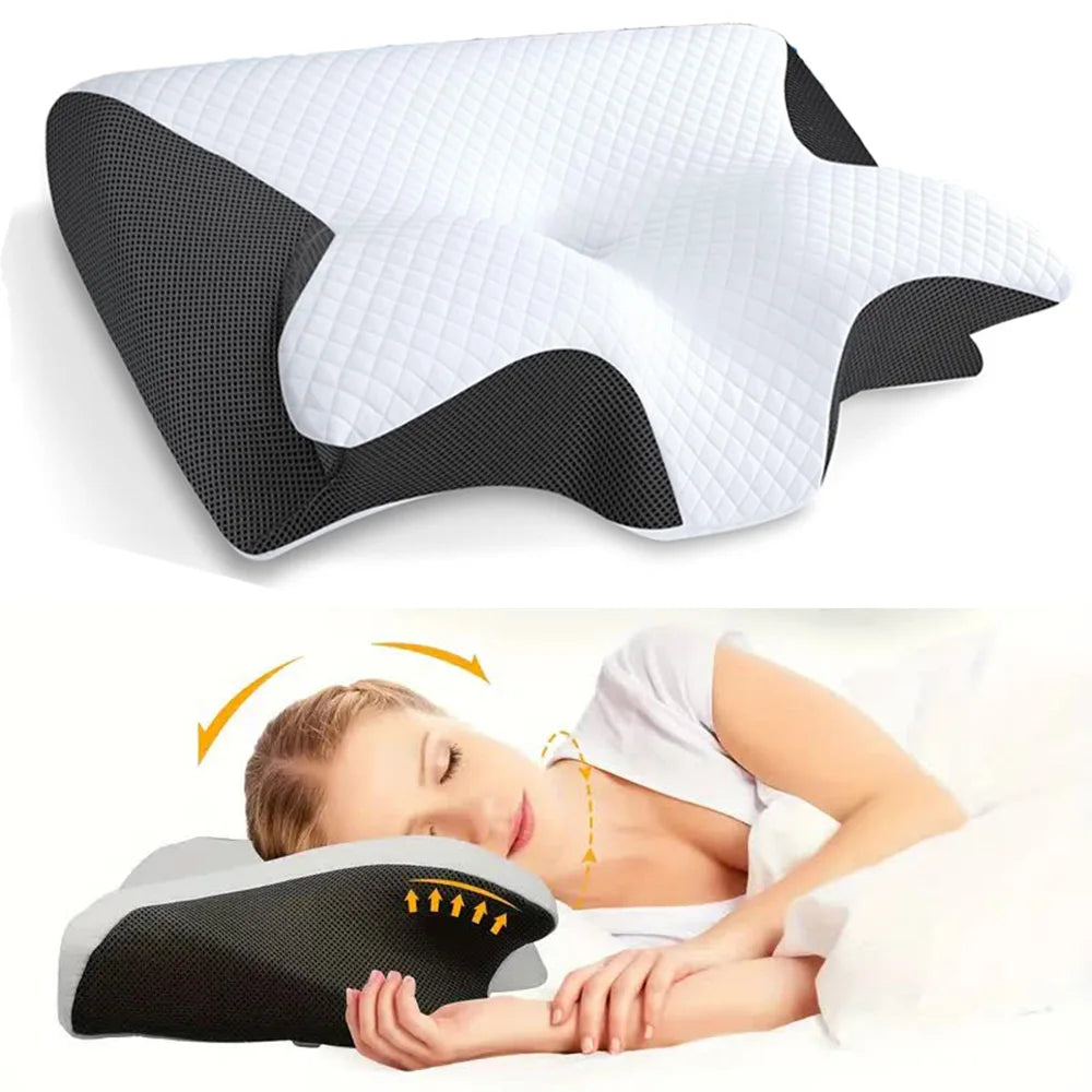 Butterfly Memory Foam Cervical Pillow | Orthopaedic Neck Support and Massage for Comfortable Sleep